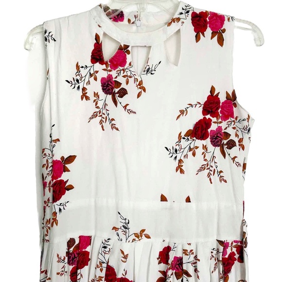 Lovely Floral Sundress White with Red Roses Cutout Neckline Tie Back Flowers Zip - Picture 2 of 13